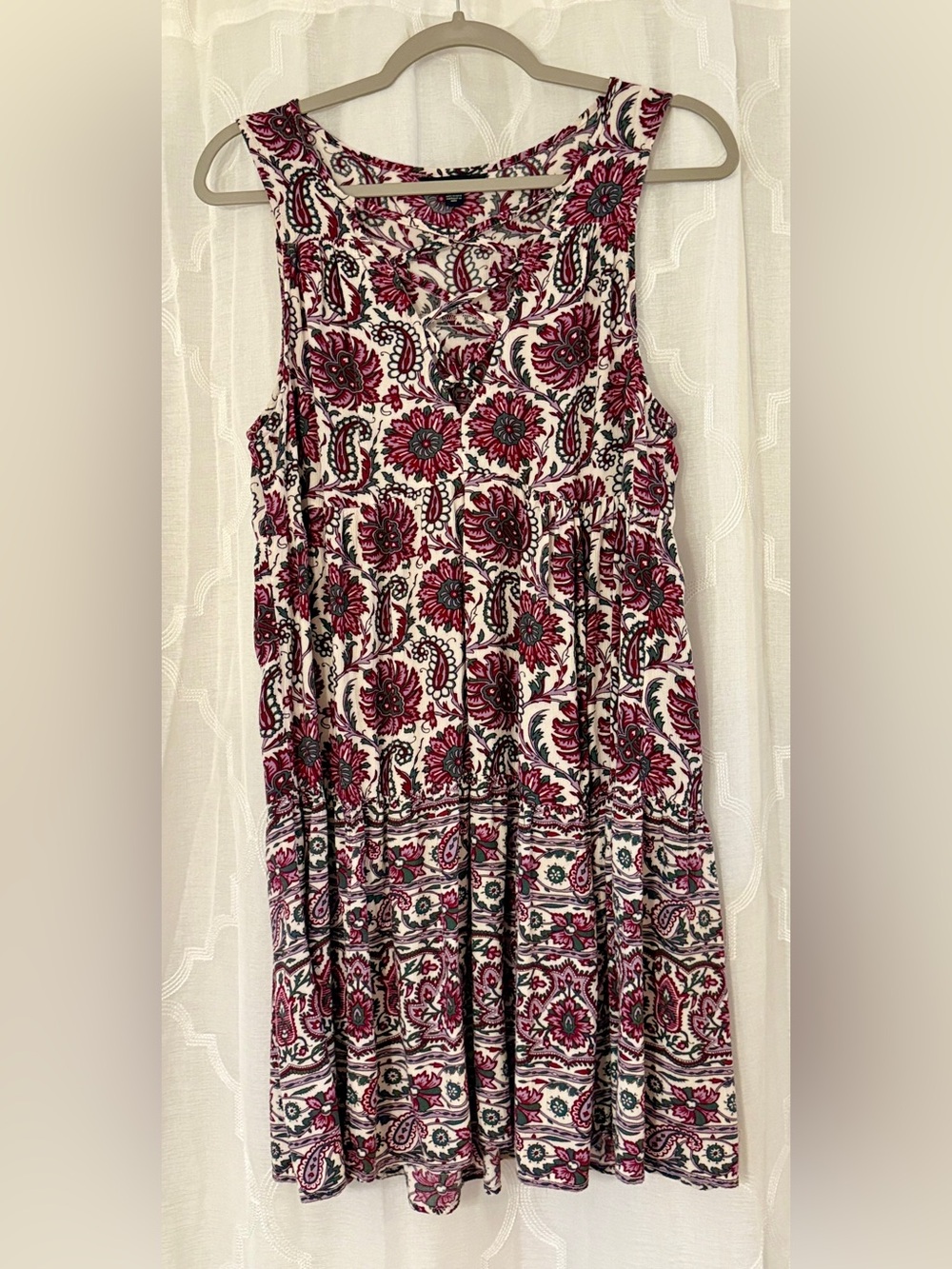 American Eagle Medium Burgundy Floral Paisley Boho Mini Dress